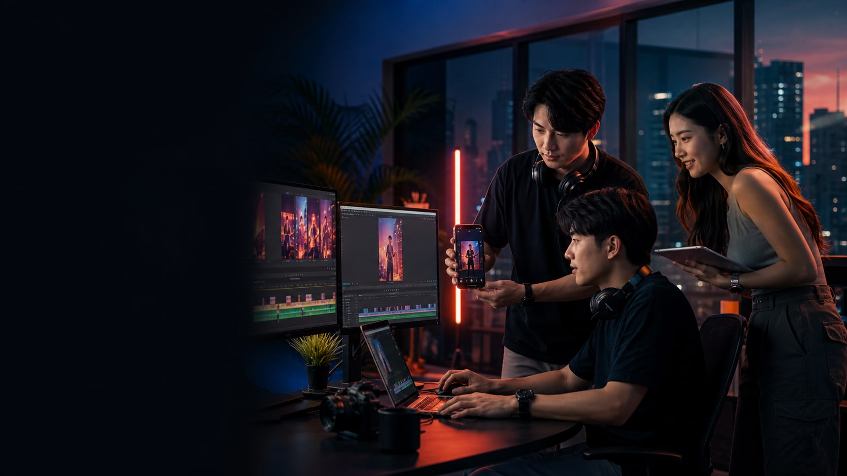 Editors preparing short-form clips from creator video